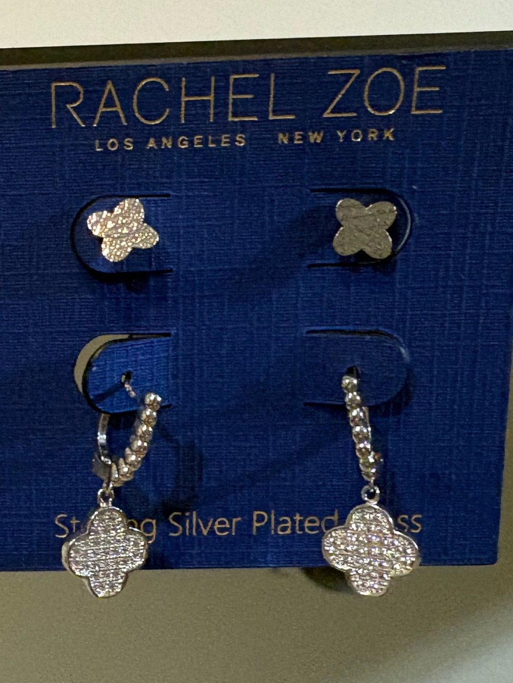 Rachel Zoe Silver Plated Clover Dangle & Stud Earring Set of 2 - Silver